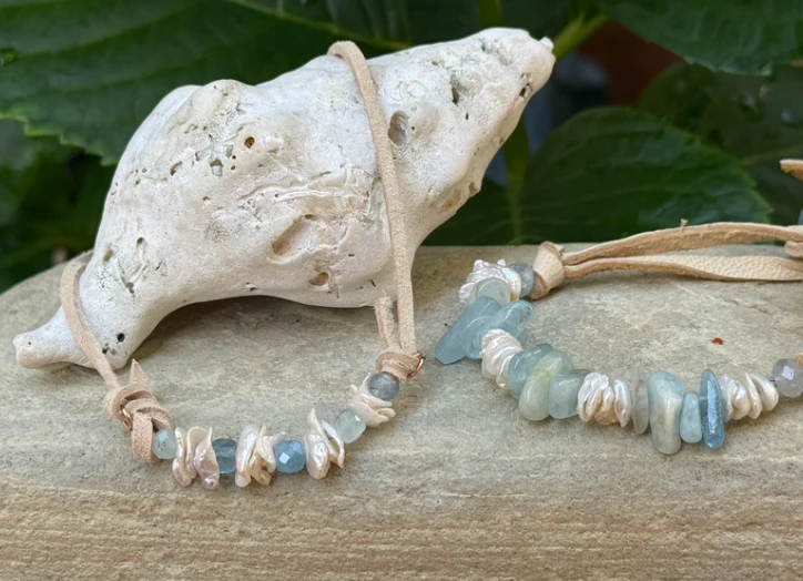 Keishi Pearl & Aquamarine Necklace - Image 3